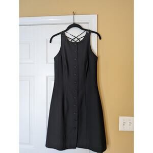 Ann Tobias Button Front Cocktail Dress Size 4  Black 90s Vintage Minimalist